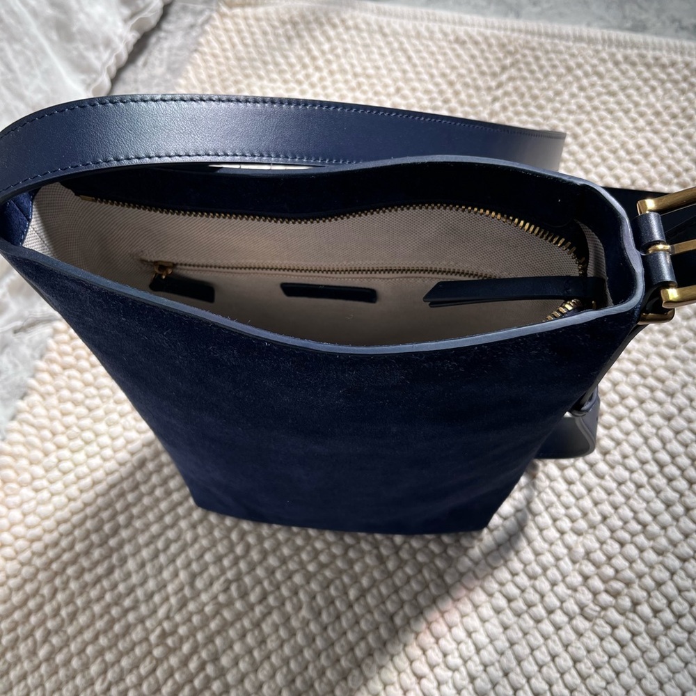 Quince Italian Suede Bucket Crossbody Bag in Midnight - Picture 6 of 9